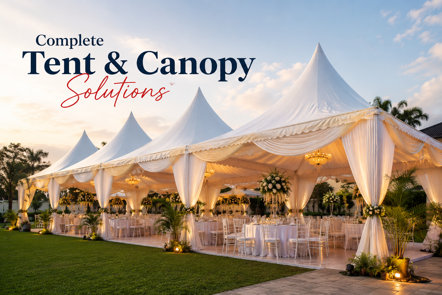 White marquee tent on green lawn